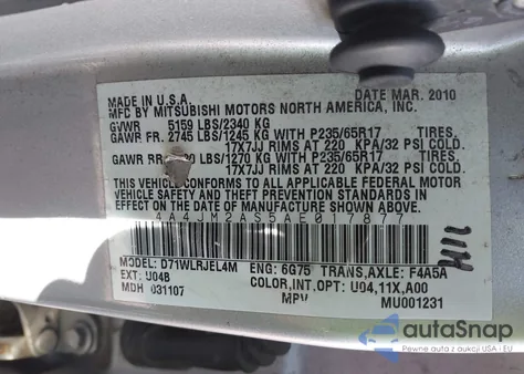 2010 Mitsubishi Endeavor Ls z USA, uszkodzony, nr VIN 4A4JM2AS5AE017877